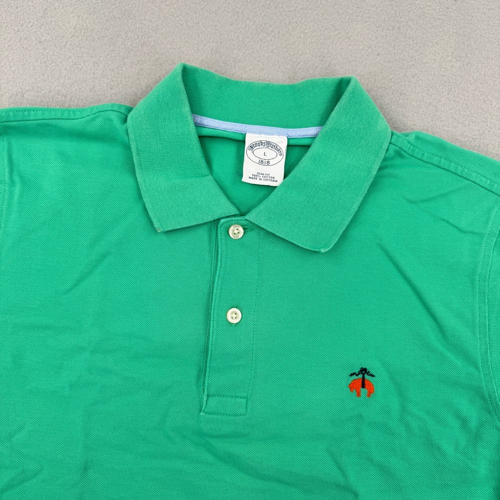 Brooks Brothers Slim Fit Short Sleeve Performance Polo Shirt Men's L Green‎